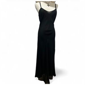 Romantic Goth Long Black Sheer Slip Dress Size 34* Spaghetti Strap V-neck